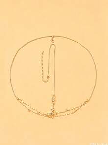 1pc New Double Layer Forehead Chain, Niche Design, Vintage Bohemian Style Bridal Headpiece, Vacation Vibe Versatile Hair Accessory - Gold - View 5