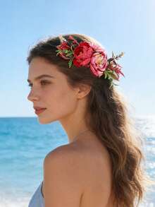 1pc Bohemian Style Thai Headpiece Songkran Festival Carnival Beach Holiday Side Hair Comb - Red - View 2