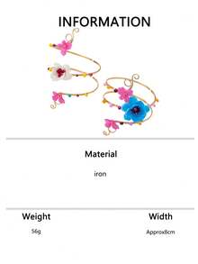 1 pieza/2 piezas Juego de brazaletes de flores 3D coloridas, brazalete abierto de metal con cuentas de alambre, accesorio de brazo multicapa premium para vacaciones en la playa - Brazalete multicapa con diseño floral - Ver 9