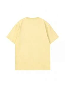 SHEIN X FRIENDS Summer Women Light Yellow Lobster Color Letter Print Oversized Casual Short Sleeve Tee - Yellow - View 6
