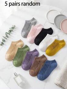 5/9/10 pares de calcetines cortos de malla de colores macaron aleatorios para mujer. Calcetines de malla hueca de corte bajo tipo barco. Combinación de calcetines deportivos cortos básicos de corte bajo - Multicolor - Ver 10