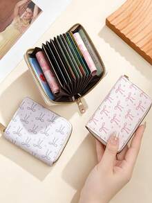 Compact Portable Multi-Function Card Holder, Women's Bowknot Card Storage Bag, Sweet Cartoon Mini Coin Purse, Multi-Slot ID Card Accordion Wallet - Multicolor - View 1