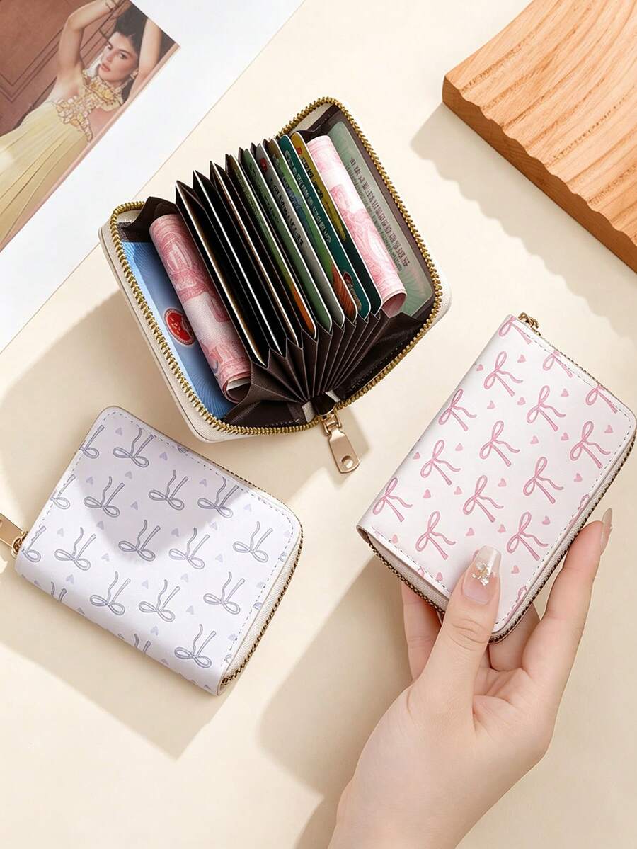 Compact Portable Multi-Function Card Holder, Women's Bowknot Card Storage Bag, Sweet Cartoon Mini Coin Purse, Multi-Slot ID Card Accordion Wallet - Multicolor - View 1