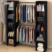 WUWAWDOGA Modern Open Style Wardrobe With Shelves And Two Hanging Rails - Black - View 1