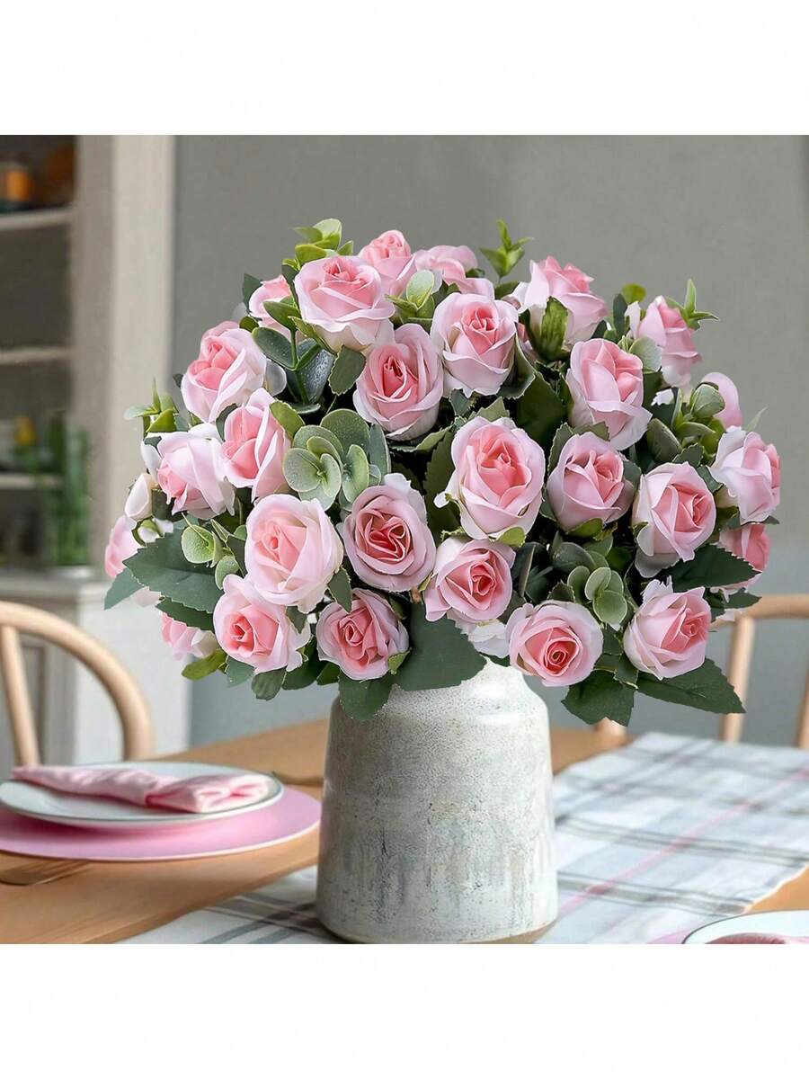 1 Stück künstlicher Rosenstrauß, künstliche Blumenpflanze Dekoration für Frühling/Herbst Hochzeit, Valentinstag/Muttertag/Vatertag/Feiertag Geburtstag/Party Zubehör/Hochzeit/Innenbereich/Zuhause/Küche/Schlafzimmer/Wohnzimmer/Esstisch Dekoration/Brautstrauß/Außenbereich Garten Dekoration - Pink - Übersicht 1