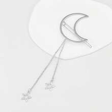 1pc Women's Moon Tassel Hair Clip, Silver Moon Hair Accessory For Braiding, Star & Moon Design, Suitable For Festivals, Parties, Daily Wear, Pendant, Gift, Ramadan - Silver - View 3