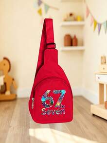 1pc Back To School Mini Fashion Simple Solid Color Cute Cartoon 67 Number 2D Print Waist Bag Chest Bag, Lightweight Nylon Material Zipper Closure Coin Purse, Perfect For Daily, Travel, Vacation, Shopping, Outing - Multicolor - View 4