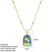 1pc Stainless Steel Chain Star Pendant Necklace, Sun Moon Star Oil Drop Exquisite Pendant Necklace, Flower Pattern Charm, Women's Fashion Jewelry, Vacation Accessory - Multicolor - View 26