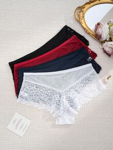 4pcs/Pack Women's Sexy Lace Patchwork Comfortable Boxer Briefs - Multicolor - View 3