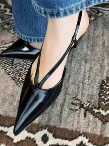 Women's Pointed Toe Sandals - Comfortable Low Heel Summer PU Upper With Rubber Sole, Versatile Black Casual And Formal Shoes, Thick Sole Design, Elegant Style, Durable And Lightweight, Office Wear - Black - View 6