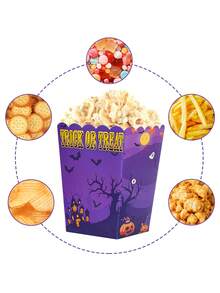 10pcs/20pcs/30pcs/50pcs Halloween Trick Or Treat Popcorn Boxes, 3.14x2.36x4.3 Inch Wavy Edge Purple Haunted House Ghost Bat Pumpkin Moon Paper Snack Containers, Candy Gift Storage Boxes, Suitable For Trick Or Treat, Movie Night, Halloween Party Favors, Holidays - Dark Purple Halloween - View 4