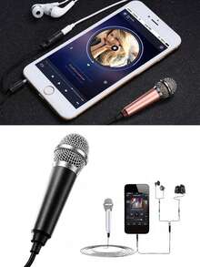 Ultra Mini 3.5mm Karaoke Microphone, Portable Singing Recording Mic With Audio Splitter, Plug And Play, Mini Singing Microphone For IOS Android Phones, Podcast Live Streaming, Compatible With StarMaker Wesing Spotify Tidal, No Monitoring, Recording Only - View 2