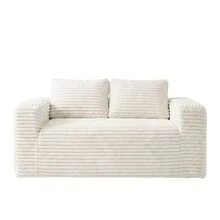 Deep 2-Seater Sofa Without Frame, No Assembly Required, Made Of Foam, Upholstered In Soft Corduroy, Modern Sofa For Small Space Apartment, Bedroom, Office (Grey) - 米色 - 查看 1