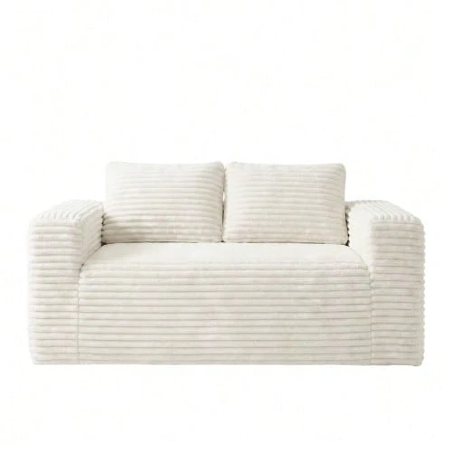 Deep 2-Seater Sofa Without Frame, No Assembly Required, Made Of Foam, Upholstered In Soft Corduroy, Modern Sofa For Small Space Apartment, Bedroom, Office (Grey) - 米色 - 查看 1