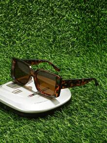 Shadewire Leopard Print Rectangular Y2K Sunglasses, Plastic UV Protection Shades For Travel And BeachVintage Retro Back-To-School Accessories - Multicolor - View 1