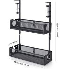 Keranjang Penyimpanan Bawah Meja Tanpa Pengeboran, Rak Penyimpanan Gantung Jaring Logam, Organizer DIY Satu/Dua Lapisan yang Dapat Diatur, Rak Penyimpanan Meja Jepit yang Kokoh, Cocok untuk Kantor Rumah, Rak Penyimpanan Multifungsi - Hitam - View 8