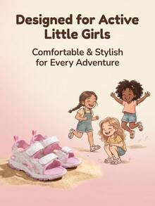 Girls' Closed-Toe Sports Sandals, Butterfly Print, Hook-And-Loop Closure, Non-Slip Thick Sole, Breathable, Suitable For Beach, School And Summer Outdoor - Pink - View 10