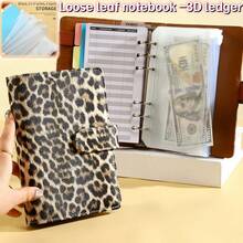 1pc A6 Planner Notebook With Zipper Pocket, Creative Leopard Print Loose-Leaf Binder, Budget Tracker, Cash Budget Organizer, 3D Planner, Magnetic Closure, For Cash Budgeting And Photo Storage, School And Office Supplies, Travel Accessories, Gift For Family And Friends, Leopard Print, Travel Essential, University Essential, Stickers, Pens, Education, Colors, School Supplies, Pen Holder, Pencil Case - Multicolor - View 4