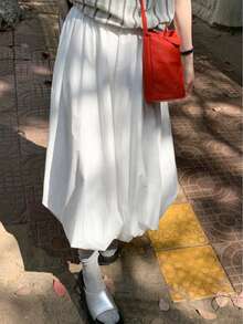 Spring/Summer White Casual Girl Style Textured Bud Mid-Length A-Line Skirt Versatile Daily Wear - White - View 3