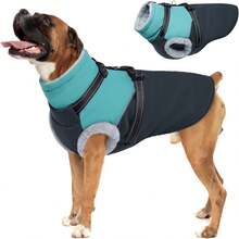 1pc Dog Jacket With Harness, Winter Dog Coat With Zipper Closure, Warm Pet Fleece Down Jacket With Reflective Strip And Fur Collar, Waterproof Snow Suit For Small, Medium And Large Dogs - Green - View 13