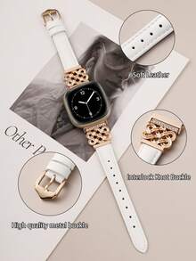 Correa de reloj de cuero para mujer para Versa 4/Versa 3/Sense 2/Sense - Diseño de nudo chino de diamante, correa delgada cómoda y resistente al sudor - Múltiples colores de moda disponibles - Se ajusta a muñecas de 5.5 a 8.3 pulgadas, perfecta para negocios, citas, bodas, fiestas y uso diario - Regalo exclusivo para mujeres, accesorio de correa de repuesto premium - Oro rosa blanco - Ver 3