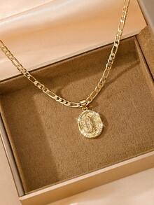 4pcs Vintage Virgin Mary Pendant Necklace, 14K Gold Plated Copper, 50cm Figaro Chain, Anti-Oxidation, Niche Low-Key Religious Style Neck Accessory, Girls Self-Wear, Communion, Birthday, Holiday Gift Jewelry - Yellow Gold - View 6