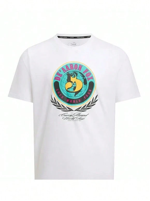 Under Armour Curry Global Tour Theme Collection Men's Printed Crew Neck Short Sleeve T-Shirt, Casual Loose Fit, Versatile Short Sleeve Top - White - View 1