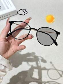 2 Pairs New Spring/Summer Leopard Print Cute Casual Round Frame Photochromic Glasses, High Definition Color Indoors, Grey Outdoors, Suitable For Summer Outdoor Wear - 2pcs Black Leopard Print - View 3
