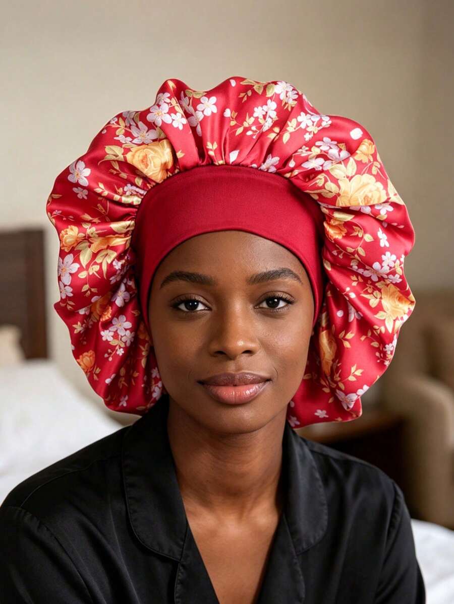 1pc Silk Sleep Bonnet Hair Wrap Hair Cap Protect Braids - Red - View 1
