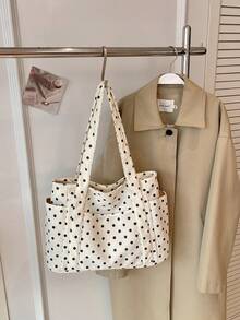 2026 New Polka Dot Large Capacity Shoulder Bag For Women, Versatile Commute Nylon Fabric Handbag, Casual Underarm Tote Bag - White - View 8
