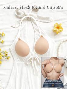1Pc Halter Silicone Self Adhesive Push Up Sticky Bra With Detachable Straps, Anti-Slip Strong Lift Backless Invisible Bust Lifter For Wedding Gowns, Summer Beach, Pool Parties, Evening Dresses, Sports & Daily Loungewear - Multicolor - View 2