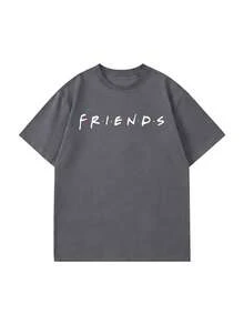 Kaos Wanita Lengan Pendek Longgar Dua Sisi Motif Acara TV Warna Abu-abu Gelap, Kasual - Grey - View 5