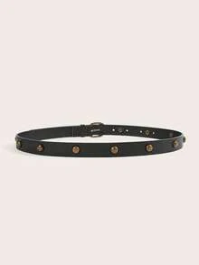 1pc Black Bronze Buckle Women's Belt; Rivet Belt; Y2K Belt; Vintage; Studded Belt; Matches Jeans, Blazers, Shirts, Dresses, Long Coats And More, Suitable For Daily Commute, Casual Outings, Workplace Wear - A - View 4
