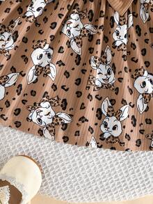 Conjunto de dos piezas para niños pequeños con cuello redondo, mangas de volantes, estampado de mariposas y ribete acanalado de unicolor – Simple, lindo y perfecto para primavera y verano. - Caqui - Ver 10
