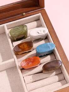 6pcs Set Exquisite Fashionable Personalized Minimalist Design Versatile Oval Resin Rings For Women, Daily Holiday Party Gift Jewelry - Multicolor - View 3