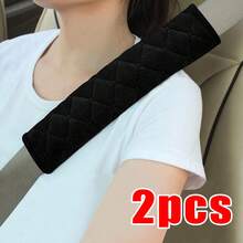 2PCS Car Plush, Faux Leather, Rhinestone, Seat Belt Shoulder Pads, Car Seat Belt Covers, Universal Creative Car Seat Belt Pads, Women's Car Accessories - Black - View 18