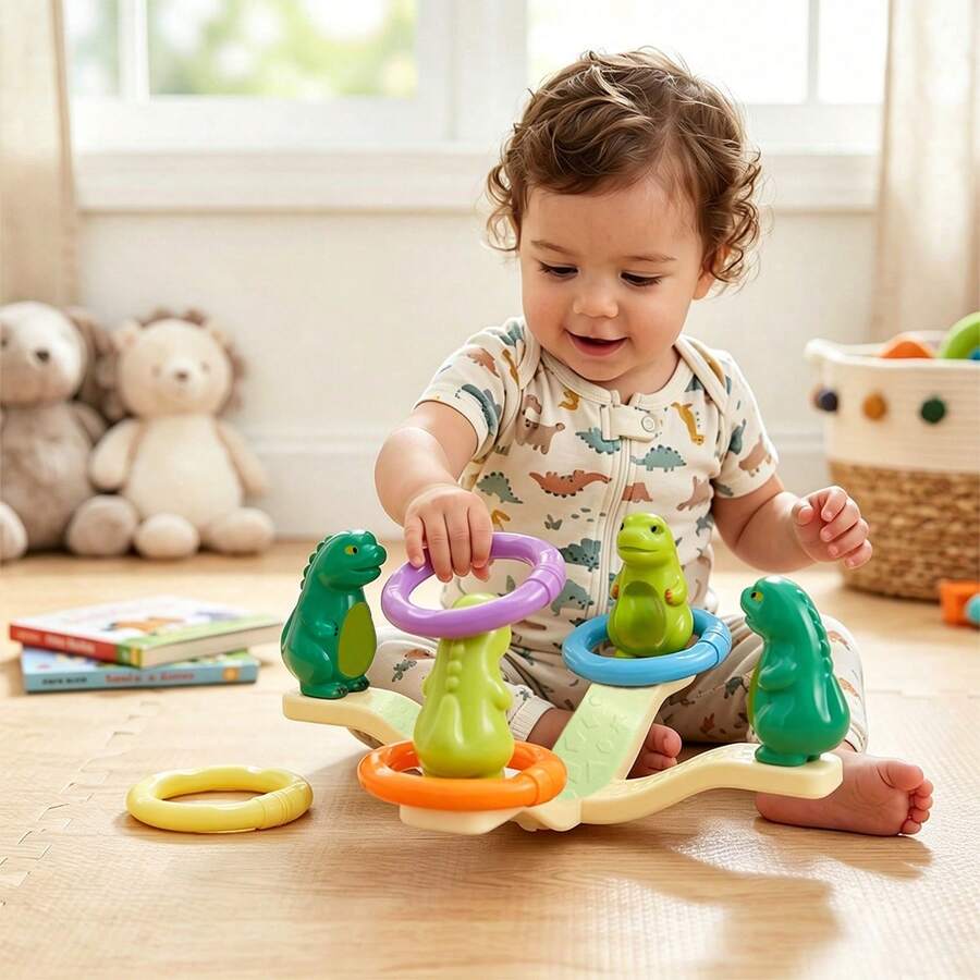 Mainan Edukasi Lempar Cincin Keseimbangan Dinosaurus, Permainan Cincin untuk Melatih Koordinasi Mata dan Tangan Bayi, Permainan Sensorik Pengenalan Warna untuk Balita, Mainan Bayi - MultiWarna - View 1