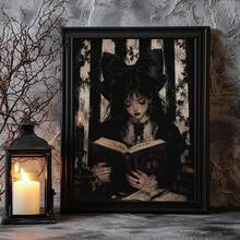 1 Stück Leinwand Wandkunst, gerahmte Wanddekoration, Dark Academia Gothic Lolita Mädchen beim Lesen Leinwandgemälde Vintage Ölgemälde, atmosphärisches schwarzes Rosen-Kerzen-gestreifter Hintergrund ungerahmtes Poster, ästhetischer dekorativer Wanddruck, geeignet für moderne Heimdekoration, Raumdekoration, Wohnheimdekoration, Schlafzimmerdekoration, Wohnzimmerdekoration, Badezimmerdekoration, Küchendekoration - Lesendes Mädchen - Übersicht 11