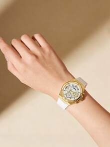 Guess Women's Gold-Tone Quartz Watch With White Silicone Strap, Perfect Gift For Valentine's Day GW0409L2 - White - View 6