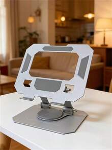 1pc New Silver/Black Tablet Stand, Desktop Live Streaming Phone Holder With 360° Rotating Base, Metal Design Wide And Stable Ensuring Secure Grip, Compatible With Multiple Tablets And Phones, Multi-Function Mounting Device, Multi-Angle Adjustable Design, Suitable For Office Desk/Workstation Office Staff And Tech Enthusiasts - View 1