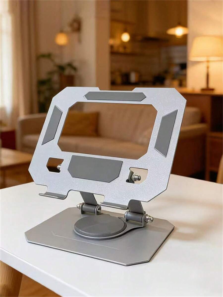 1pc New Silver/Black Tablet Stand, Desktop Live Streaming Phone Holder With 360° Rotating Base, Metal Design Wide And Stable Ensuring Secure Grip, Compatible With Multiple Tablets And Phones, Multi-Function Mounting Device, Multi-Angle Adjustable Design, Suitable For Office Desk/Workstation Office Staff And Tech Enthusiasts - View 1