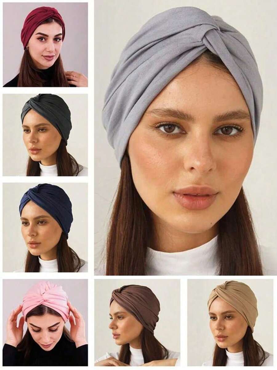 1件純色女款頭巾，前交叉設計，連帽式，化療頭巾，日常佩戴面紗髮帶，適合搭配阿拉伯長袍 - 黑色 - 查看 1