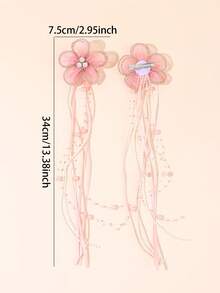 2pcs Pink Flower Hair Bows For Girls Elegant Pearls Beaded Alligator Clips Sweet Fairy Style Hairpins Flower Hair Clips Teens Hair Accessories - Pink - View 4