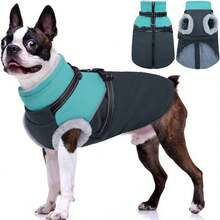 1pc Dog Jacket With Harness, Winter Dog Coat With Zipper Closure, Warm Pet Fleece Down Jacket With Reflective Strip And Fur Collar, Waterproof Snow Suit For Small, Medium And Large Dogs - Green - View 9
