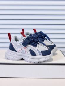 1 Paio di Scarpe Sportive per Bambini in PU Multicolore Patchwork, Nuove Scarpe Atletiche per Bambini Primavera/Autunno, Scarpe Antiscivolo e Resistenti all'Usura per Ragazzi & Ragazze, Scarpe Casual Traspiranti Versatili per Uso Esterno - Blu - Visualizzare 5