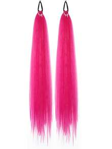 2Pcs 28 Inch Long Straight Synthetic Braided Ponytail Wig With Elastic Band For Women Daily Wear - Multicolor - View 9