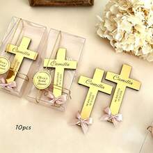 Lembranças Personalizadas de Batismo em Formato de Cruz - Lembranças de Acrílico Personalizadas com Nome e Data, com Laços de Cetim Azul ou Rosa, Adequadas para Batismo, Taufe, Decoração de Festa de Primeira Comunhão, Etiquetas de Dia das Mães, Etiquetas de Presente de Aniversário - Multicolorido - Visão 10