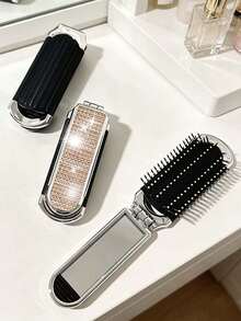 Shiny Rhinestone Folding Comb, Makeup Mirror Comb, Air Cushion Massage Comb, Luxury Mini Hairbrush With Mirror, Women's Portable Pocket Styling Comb, Hair Salon Hair Care Travel Essential, Suitable For Family, Friends And Loved Ones, Ideal Birthday Gift, Holiday Gift, Party Gift, Teacher Gift, Wedding Gift, Back To School Gift - Multicolor - View 2