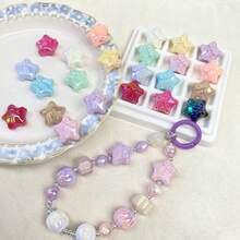 16PCS Multi-Color UV Iridescent Star Bow Acrylic Beads, Solid Color & Transparent Embossed Bow Five-Pointed Star Loose Beads For Diy Bracelets, Necklaces, Earrings And Hair Accessories Handmade Crafts - Multicolor - View 8