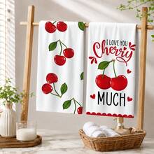 2pcs Cherry Pattern Kitchen Towels, Cloth Napkins, Home Decor, Kitchen Towel Set, Western Home Decor, Room Decor, Gift, Wedding Decor, Dish Cloth, Decorative Towels, Machine Washable, Kitchen Decor Hand Towels, Holiday Gift And Cleaning Supplies - Multicolor - View 2